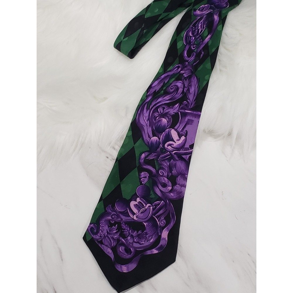 Vintage Mickey Mouse Silk Tie Purple Art Nouveau Harlequin Disney Gothic Haunted